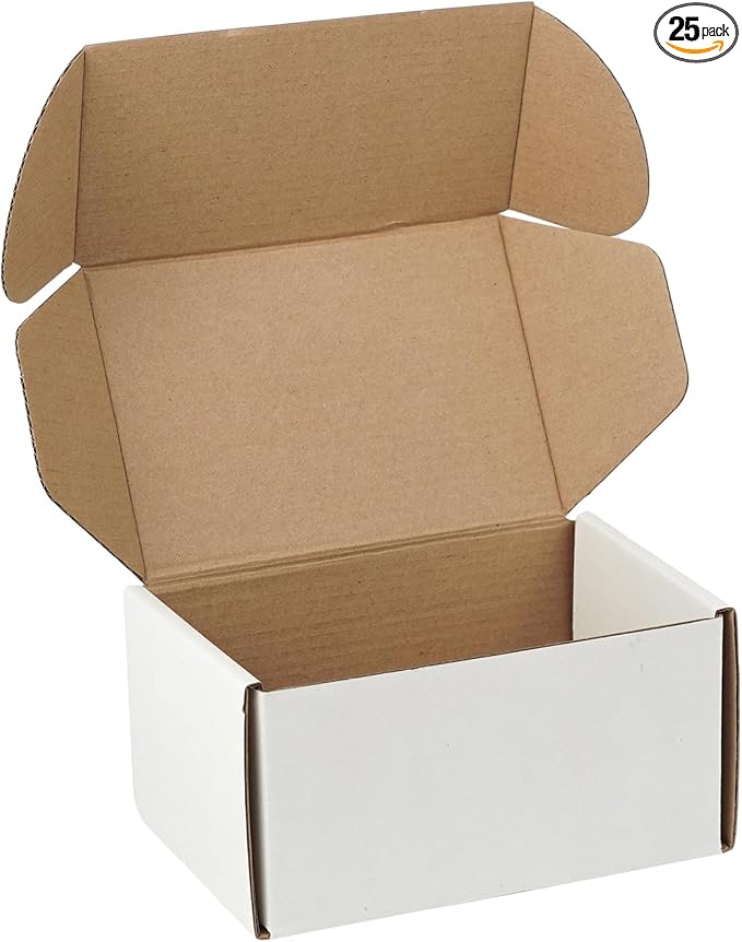 25 Pack 6"x4"x3" inch Small Shipping Boxes White Corrugated Cardboard Box for Small Business, Mailer, Shipping, and Packing