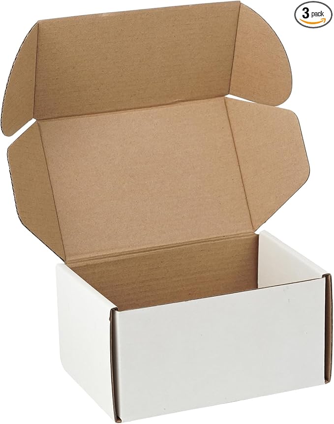 6"x4"x3" Shipping Boxes Set of 3, White Corrugated Cardboard Box Literature Mailer