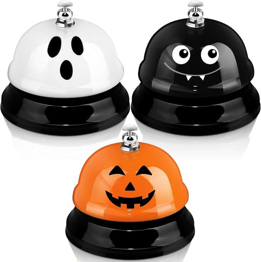 Hotop 3 Pcs Desk Bell for Service Funny Front Desk Smile Face Metal Ringer Call Bell for Kitchen Hotel Restaurant Classroom(Pumpkin, Ghost, Bat,Orange, Black, White)