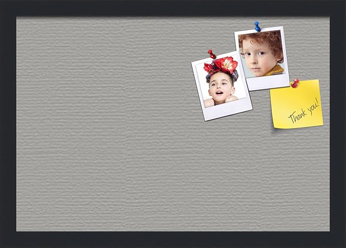 PinPix 19x13 Inch Cork Bulletin Board. This Decorative Framed Pin Board Comes with Dark Stone Design and a Satin Black Frame. Ideal for Home Office Decor or Message Board (PinPix-1808)