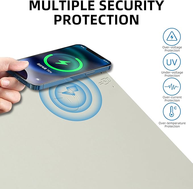 Wireless Charging Mouse Pad with for Desktop Charging Large Desk Mat 32"x16" Waterproof Gray Leather Computer Mat Mousepad Non-Slip Protector on Top of Desks for Keyboard and Mouse (Gray-L)