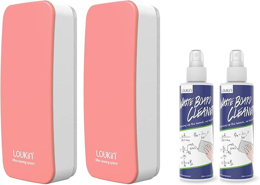 loukin 2 Pack Magnetic Dry Erase Eraser, Whiteboard Eraser, Glass Board Remover, 3.4 fl oz Whiteboard Cleaner * 2 Included, for Classroom, Home and Office Use (Pink)