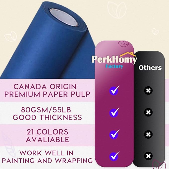 PerkHomy 48" x 2,400" (200') Blue Kraft Paper Roll for Craft Bulletin Board Paper Art Table Covering Crafting Gift Wrapping Bouquet Packing Parcel 80GSM 55LB (Blue, 48" x 200')