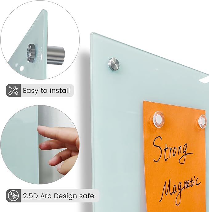 Magnetic Glass Writeboard 40"x60" Premium Tempered Dry Erase Boards Wall Mounted Frameless Whiteboard Bulletin Message Boards (White)