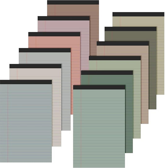Lincia 12 Pcs 12 Pcs 5" x 8" Small Legal Pads Colored Lined Note Pads Narrow Ruled Writing Notepads 50 Sheets Per Micro Paper Notebook Lined and Perforated for College Office Supplies (Fresh Colors)