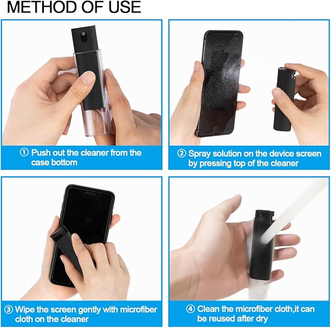 walrfid Screen Cleaner Touchscreen Mist Spray, walrfid Cleaning Kit for Electronic Smart Phone TV, Laptop, Tablet, PC, Computer LCD Flat Screens, Compatible with iPhone iPad MacBook Pro - Black
