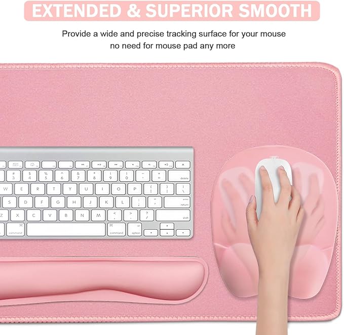 WB WEIRDBEAST Keyboard Wrist Rest Large Mouse Pad Wrist Support for Computer, 4 in 1 Memory Foam Keyboard Pad Desk Mat Ergonomic Hand Rest Wrist Cushion for Home Office Gaming-Pink