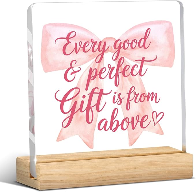 Pink Home Decor, Pink Bow Room Decor Inspirational Awareness Preppy Coquette Positive Affirmation Sign Acrylic Sign Plaque Motivational Table Decorations for Home Bedroom