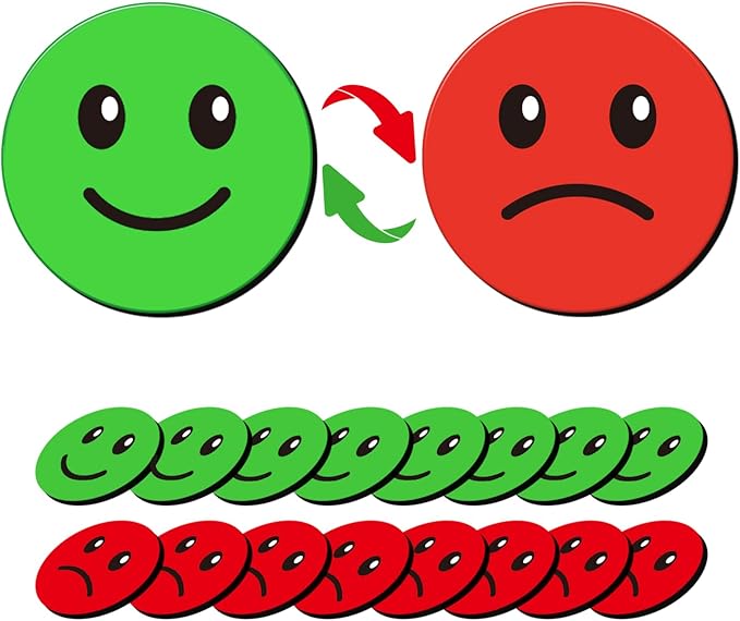 25 Pcs 1” Double-Sided Red Green Smiley Face Magnets, Flip Over Colored Magnetic Dots for Whiteboard, Refrigerator, Office (25, Happy/Sad-Colors)