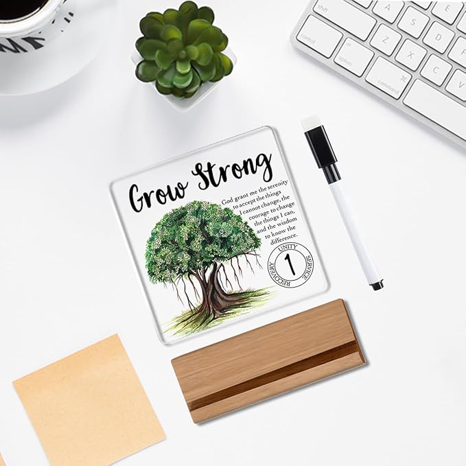 1 Year Sobriety Gift, Sober Gifts Proud of You Addiction Recovery Gifts Anonymous Gift Motivational Wipeable Acrylic Desk Decor Sign with Wood Stand 4 X 4 Inch