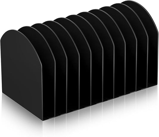 Suzile Metal Desktop File Organizer, 15 Compartments, Vertical File Sorter, Black, 10.63" L x 5.79" W x 5.41" H, Office, Reception Areas, Workspace(style 3)