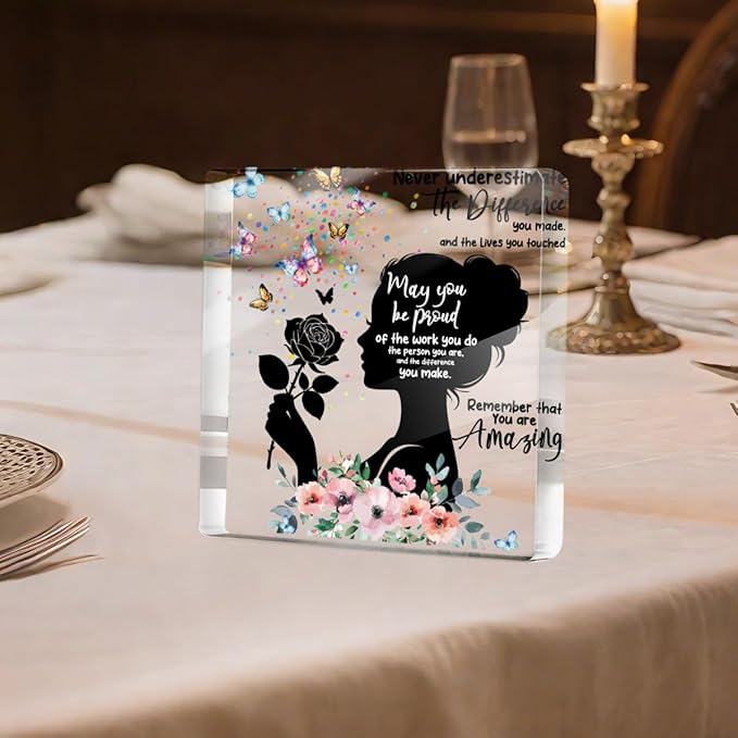 Inspirational Gifts for Women Friends Birthday, Flower Butterfly Acrylic Sign Thank You Gifts for Coworker, Appreciation Gift, Farewell Gift for Friends Female Nurse Teacher Counselor Boss Lady Sister