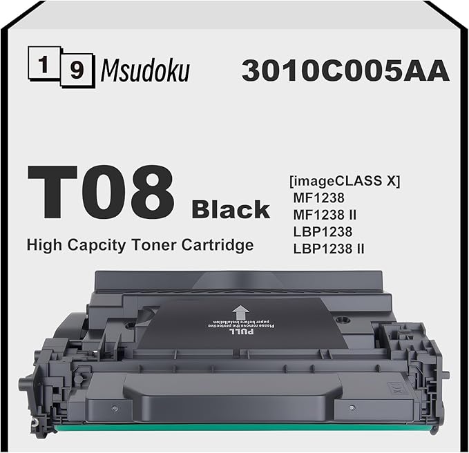 T08 T08L Black High Yield Toner Cartridge with New Chip (3010C005AA) Compatible with Canon imageCLASS X LBP1238 LBP1238 II MF1238 MF1238 II XLBP1238 XMF1238 Printers (1-Pack)