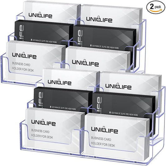Uniclife 2 Pack Acrylic Business Card Holder for Desk 3 Tiers 6 Slots Clear Business Card Display Stand for Men & Women Desktop Business Card Organizer Card Stand for Office Home, 360 Card Capacity