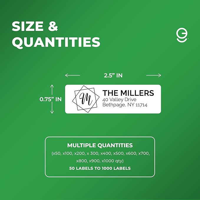 EGD Custom Return Address Labels Personalized for Envelopes | Personalized Stickers with Name & Monogram | Mailing Address Labels for Folders, Office, or Small Business | 50-1000 qty | 2.5 x 0.75 Inch