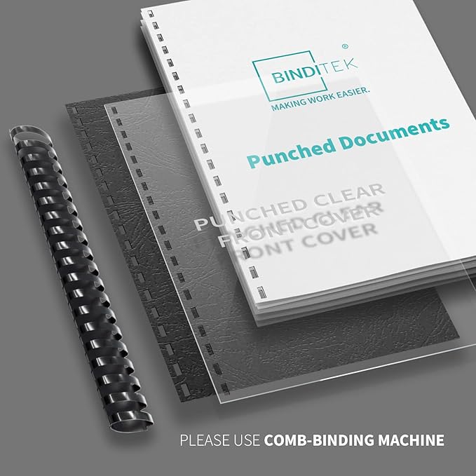 Binditek 50 Pack Plastic Binding Comb Spines, 1-1/2 Inch Diameter, 310 Sheet Capacity, 19 Ring, for Letter Size, Black, for Students and Coworkers