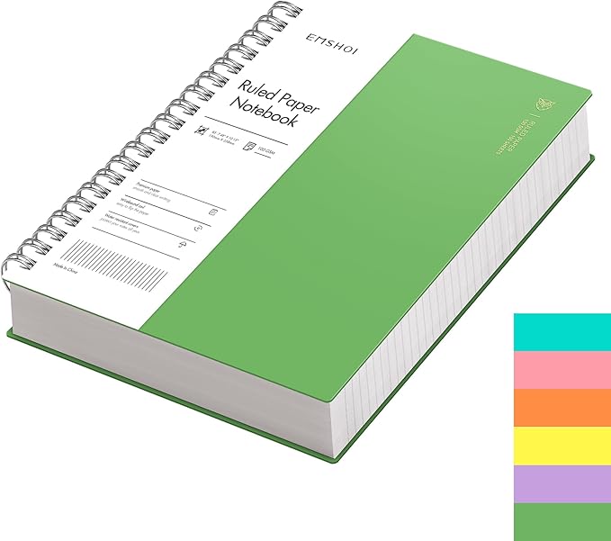 EMSHOI B5 Spiral Notebook College Ruled Lined Journal, Large 7.48" X 10.15", 300 Pages/150 Sheets, 100gsm Thick Paper, Waterproof Hardcover, for Office School Women Men Work Writing Notes-Green