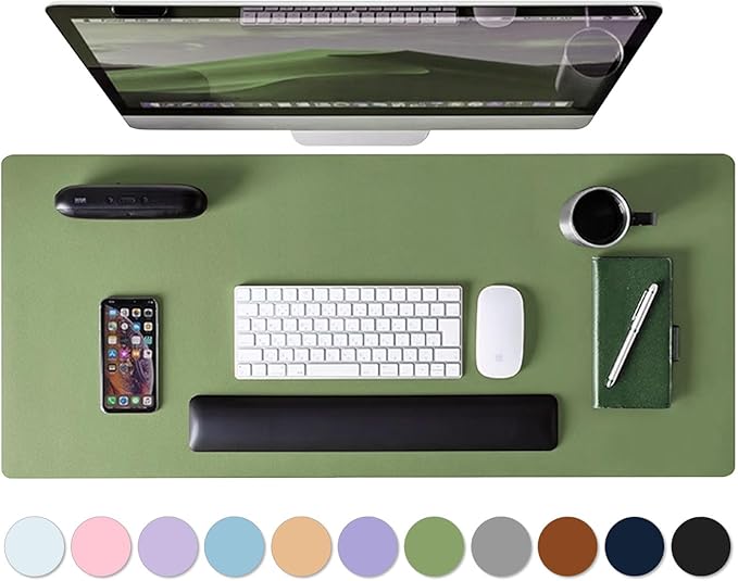Leather Desk Pad Protector, Mouse Pad, Non-Slip Computer Mat for Desk, PU Leather Office Desk Mat for Home & Office, Waterproof Laptop Desk Blotter for Keyboard and Mouse, Olive Green (13.7''X23.6'')