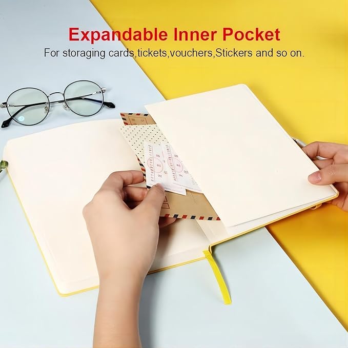 POPRUN A5 Lined Journal Notebooks, Leather Hardcover Thick Notebook for Writing, Business Work, Travel, School, College, Christmas, 5.5 x 8.3 inch, 240 Pages Classic Ruled Journals Notepad, Black