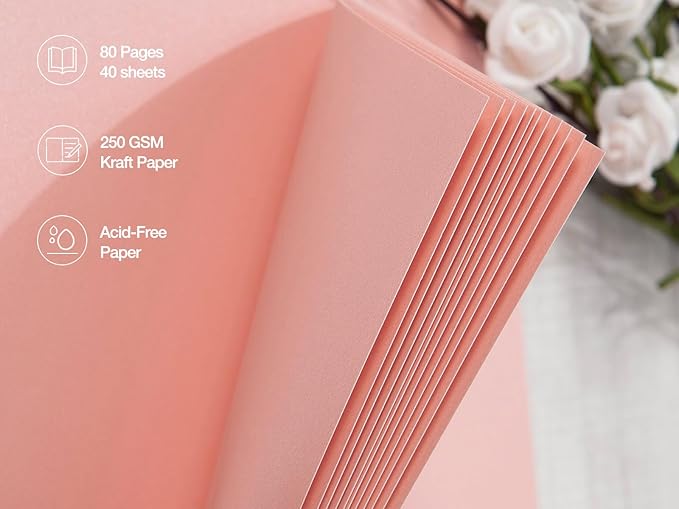 potricher 8 x 8 Inch DIY Scrapbook Photo Album 80 Pages Thick Kraft Blank Pink Paper Memory Book for Wedding and Anniversary Family (Pink, 8 Inch)