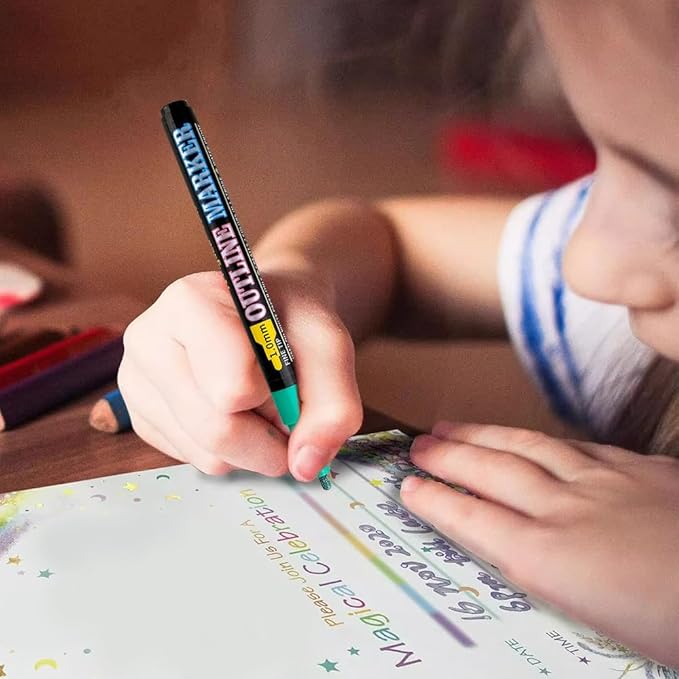 Marker Pen for Highlight, 2026 New Double Line Outline Markers, Metallic Shimmer Glitter Pens Set, Art Supplies for Christmas Greeting Cards, Scrapbook Crafts, Doodling, DIY Art Crafts (12 Colors)