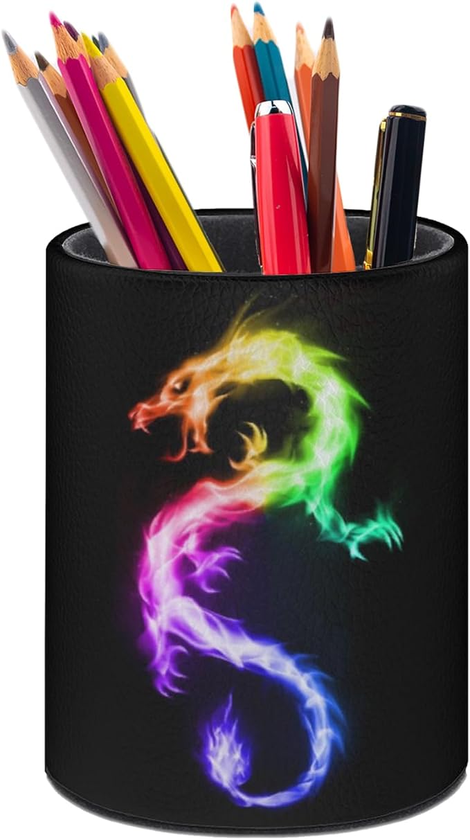 Dragon Pen Holder Pencil Organizer Cute Pencil Cup Desk Decor Makeup Brush Holder PU Multifunctional Office Suppliesfor Home Classroom School