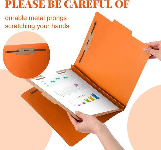 60 Pcs Classification Folders Letter Size, 1 Divider Pressboard File Folder with Fasteners, Expanding File Organizer Bulk for Teachers, Clergy, Office, Church, Christmas Donations (Orange)
