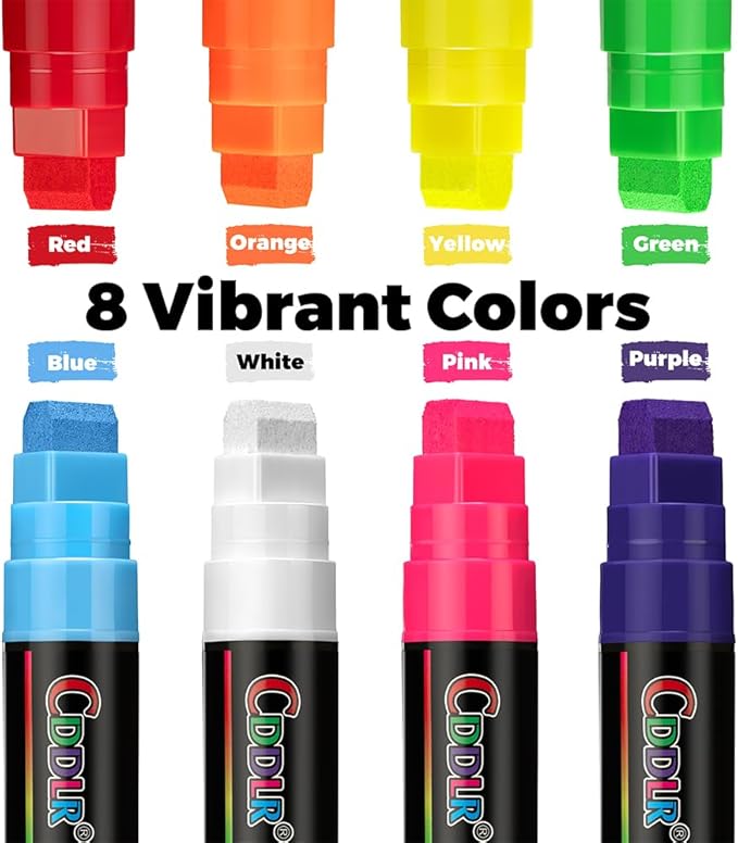 Window Chalk Markers for Cars Washable,Jumbo Liquid Chalk Marker with 8 Colors 15mm Thick Tips,Window Paint Markers for Auto,Glass,Blackboards,Bistro, Mirror, Poster, Business