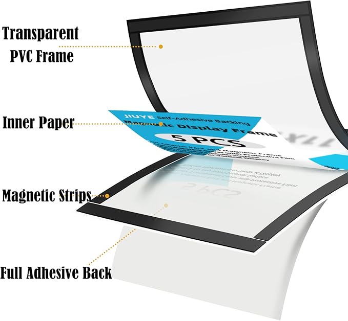 10Pcs Magnetic Poster Holder Self-adhesive Back,11"x17" Magnetic Framed Sign Holder,Plastic Window Wall Poster Display Frames for Office,Store,School(10Pcs,Black)