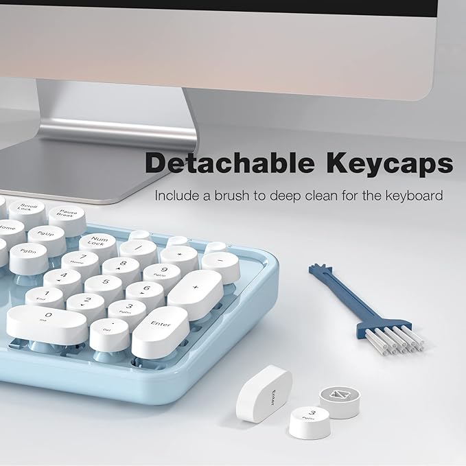Wireless Keyboard and Mouse, Typewriter Full Size Keyboard with Number Pad and 2 in 1 USB Connected Mouse for Mac, Windows 7/8/10, Laptop, Desktop, PC, Computer (Blue-White)