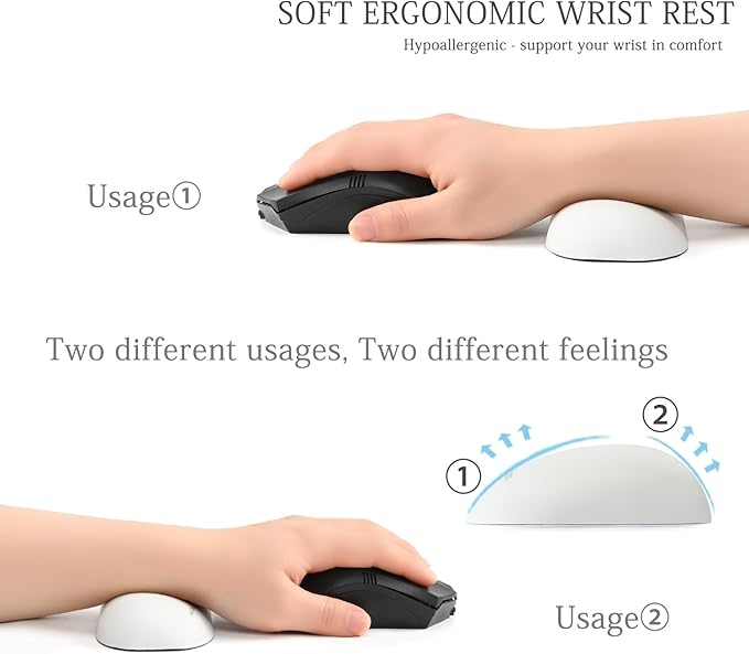 UnivoColors Design-Wave Wrist Rest, Artificial Sheepskin+Memory Foam+Ergonomic+Anti-Slip Gel, Resilience Support During Work and Gaming,Mouse Accessory,White