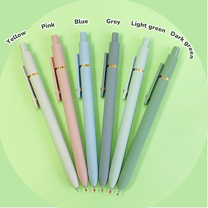 Gel Pens, 6 Pcs Black Ink Pens for Women, 0.5mm Fine Point Smooth Writing Pens, High-End Series Retractable Pens for Journaling Note Taking (6 Pcs Gold Morandi)