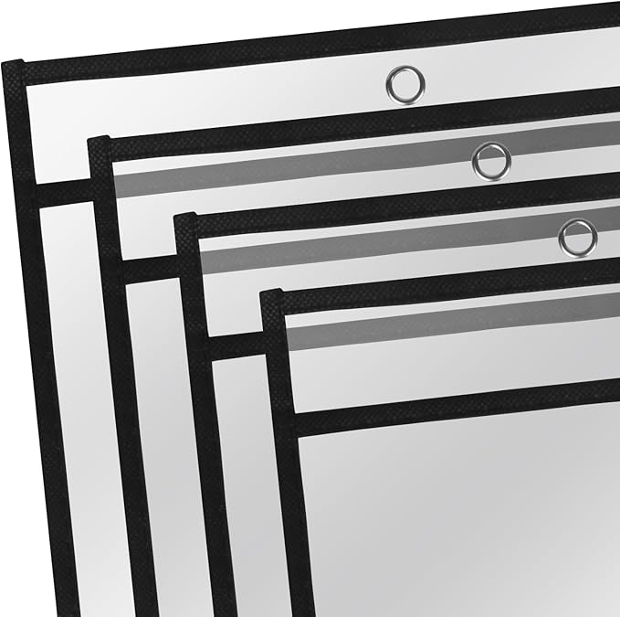 Heavy Duty Dry Erase Pockets 9x12, Job Ticket Holders 50 Pack Plastic Paper Sleeves Sheet Protectors 8.5 x 11 Clear Document Sleeves for Shop Office Classroom Home, Black