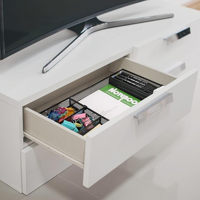 Desk Drawer Organizer Tray with Adjustable Compartments, 6 Grid Metal Mesh Drawer, Multi-use Desk Organizer Storage Box Set for Office,Home,School Supplies, 12.6X9X1.9 inch