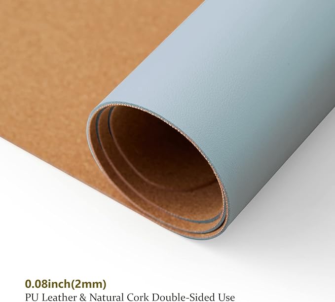 Cork Desk Mat - Dual-Sided Desk Pad for Office and Home - Desk Organization and Accessories - Ideal for Large Mouse Pad and Desk Mats on Top of Desks(Light Blue,27.6"x 13.8")