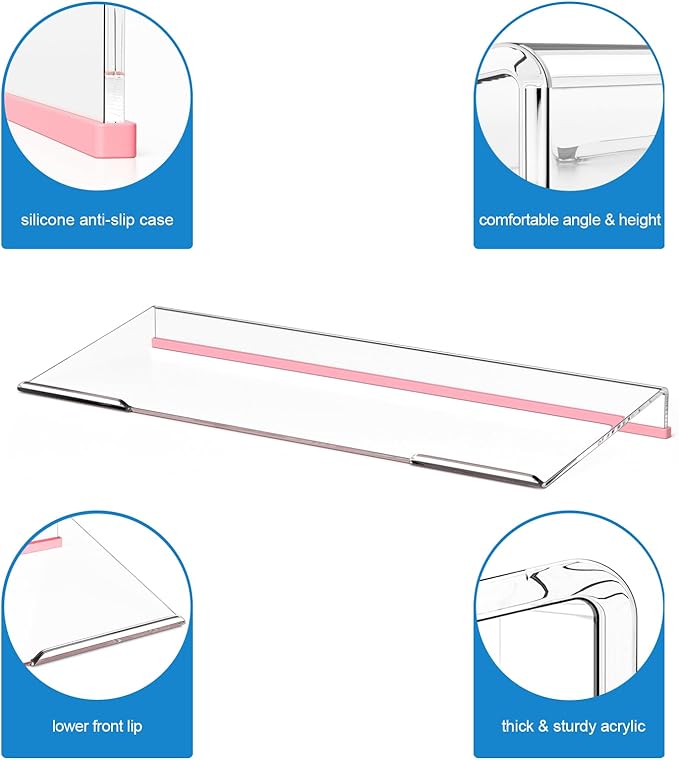 WINFFOR Comfortable Computer Keyboard Stand - Ergonomic Keyboard Riser Acrylic Tilted Keyboard Holder for Easy Typing&Working at Home Office - Fits All Keyboard Sizes - 17'' Wide (Crystal Clear)