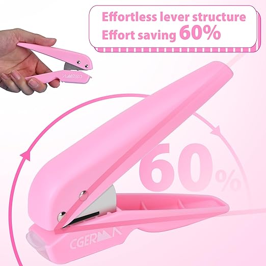 Single Hole Punch, with 30 Pcs Loose Leaf Binder Rings, 1/4" Hole Punches, 50% Labor Savings, Paper Hole Puncher, 15 Sheet Capacity, for Paper Cards Plastic Cardboard, Lightweight, Pink