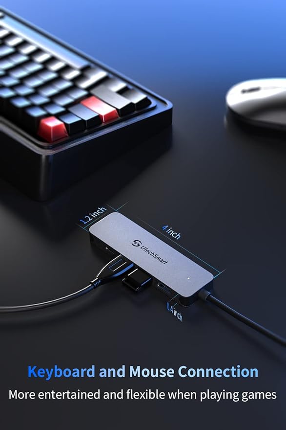 UtechSmart USB Hub, 4-Port USB 3.0 Hub, Ultra-Slim USB Adapter for Laptop, 5Gbps Fast Data Transfer, USB 3.0 Splitter for Dell, HP, MacBook (Grey)