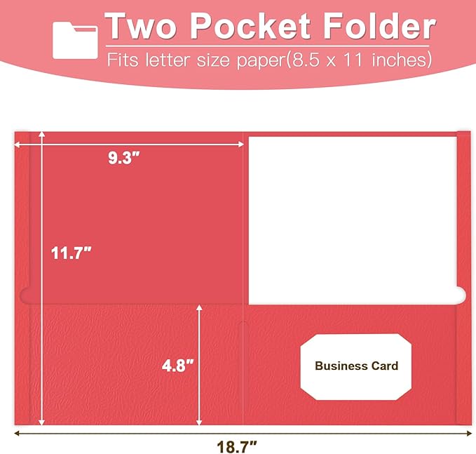 Folders with Pockets, LAYZZ 60 Pack Paper Pocket Folders, 2 Pocket File folders Fits Letter Size Paper, for School Office and Home (Red)