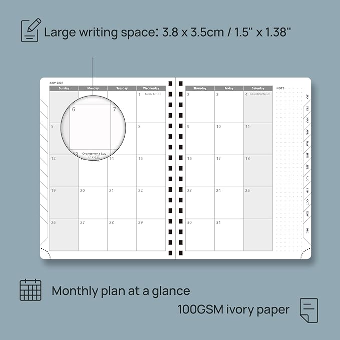 POPRUN 2026 Planner Weekly Notebook (Jan-Dec), Medium 8.5''x 6.5'' - Agenda 2026 Calendar Book with Monthly Tabs, Inner Pocket, Spiral Soft Cover, 100 GSM - Soft Pink