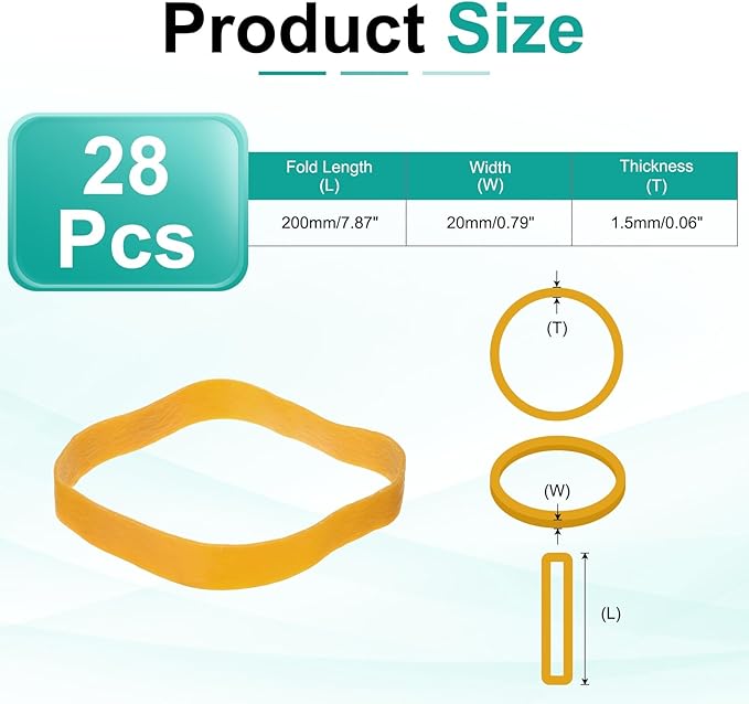 uxcell 28Pcs Rubber Bands, 7.87 x 0.79 Inch Elastic Stretchable Rubber Bands Home Office Supplies for File Folders Little Boxes Securing Trash Can, Yellow