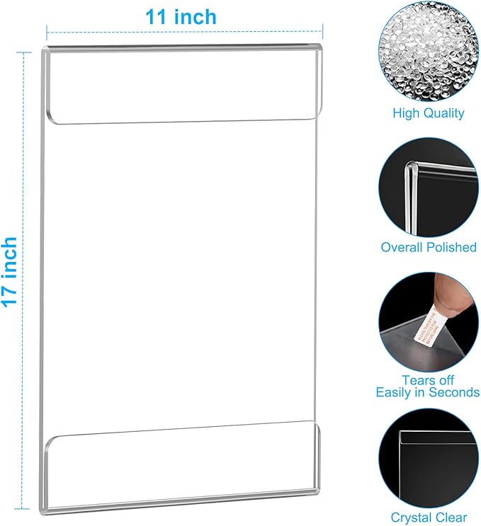 EHWINE 8 Pack 11x17 Wall Mount Acrylic Sign Holder, Wall Signs Photo Menu Flyer Display Holders, Plastic Clear Acrylic Frames for Office Home Hotel Business Store (with Adhesive Tape)