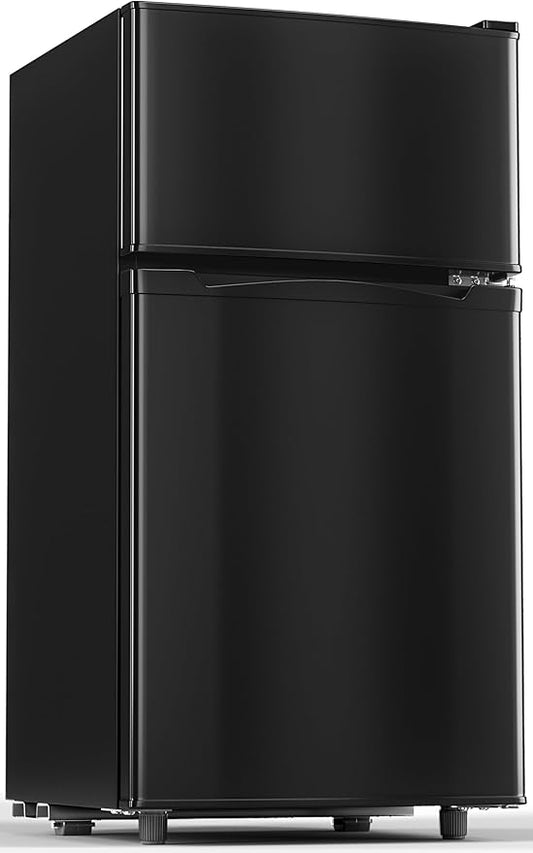Manastin 3.55 Cu.Ft Mini Fridge with Freezer, Small Refrigerator with 2 Doors for Kitchen, Dorm, Office and Bedroom, Mini Refrigerator with Adjustable Shelves (Black)