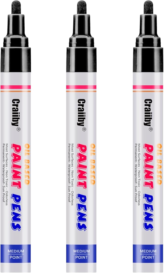 Black Paint Markers, 3 Pack Oil-Based Waterproof Quick Dry Permanent Paint Pen Set for Rocks Painting, Wood, Fabric, Plastic, Canvas, Glass, Mugs, Metal, Tire, Stone, DIY Craft