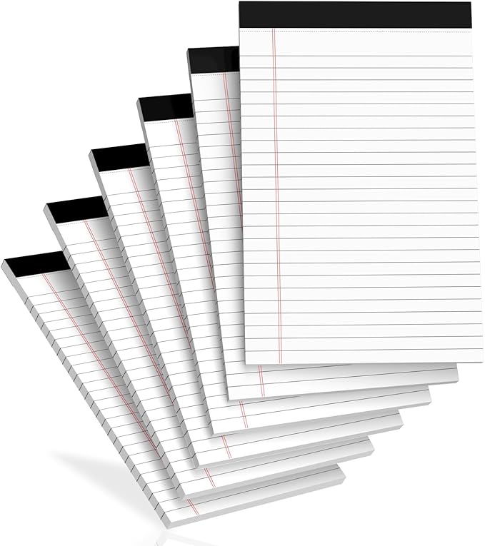 6 pcs Note Pads Legal Pads 5x8, Notebook College Ruled, White Legal Notepads, 6 Pack Micro Perforated Writing Pads, Lined Paper Pads, Pad of Paper for Office Home School, 30 Sheets/Pack