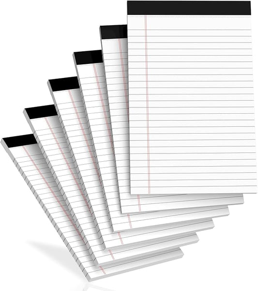 6 pcs Note Pads Legal Pads 5x8, Notebook College Ruled, White Legal Notepads, 6 Pack Micro Perforated Writing Pads, Lined Paper Pads, Pad of Paper for Office Home School, 30 Sheets/Pack