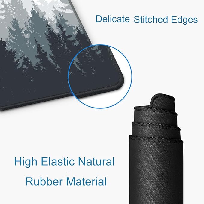 Gaming Mouse Pad Large, Keyboard Mouse Mat Desk Pad, Non-Slip Rubber Base with Stitched Edges Mousepad, 31.5X11.8 inch Misty Forest Tree