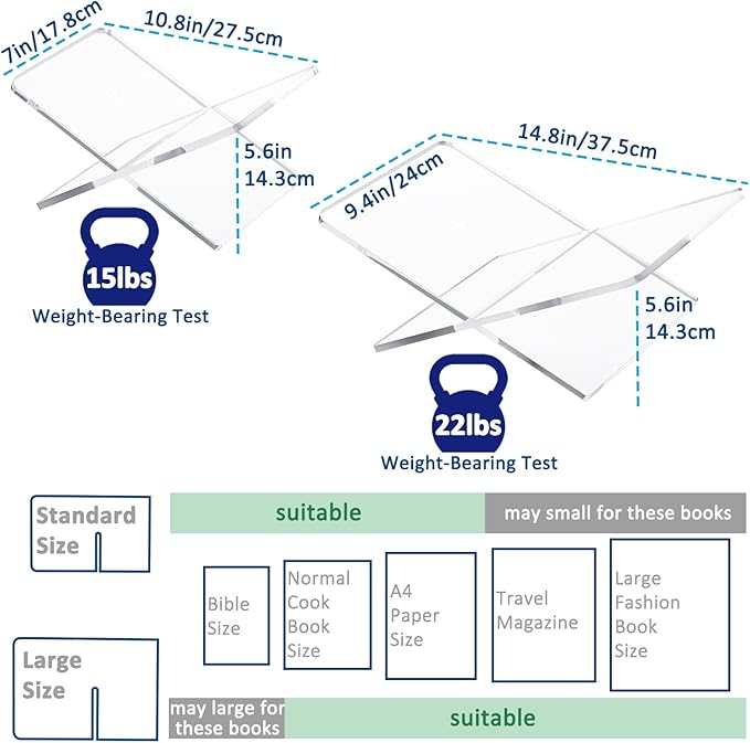 Acrylic Book Stand 15 x 9 x 6 in - Large Open Display for Cookbooks, Art, Bible, Guest Books - Coffee Table Reading Stand - Black
