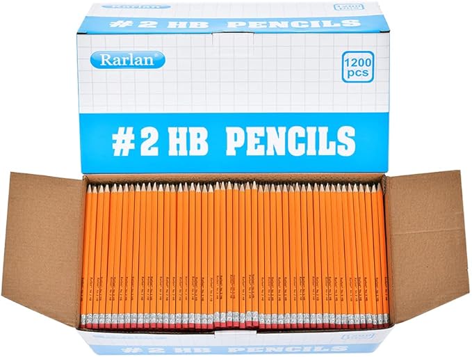Rarlan Wood-Cased #2 HB Pencils, Pre-sharpened, 1200 Count Classroom Bulk Pack