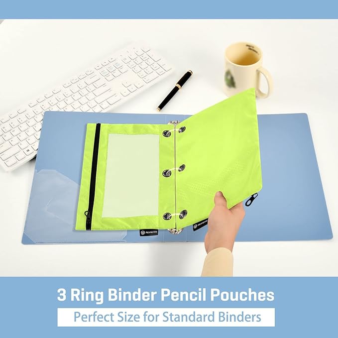 Gredecor Binder Pencil Pouch 3 Ring Lime Geen Zipper Pencil Pouches Case 2 Pack Clear Binder Organizer for School Office